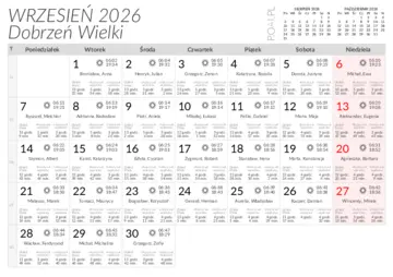 Wschody i zachody słońca w miejscowości Dobrzeń Wielki w wrześniu 2026