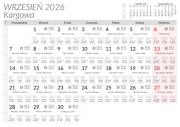Wschody i zachody słońca w miejscowości Kargowa w wrześniu 2026
