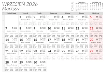 Wschody i zachody słońca w miejscowości Markusy w wrześniu 2026