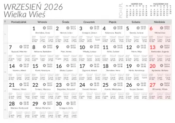 Wschody i zachody słońca w miejscowości Wielka Wieś w wrześniu 2026
